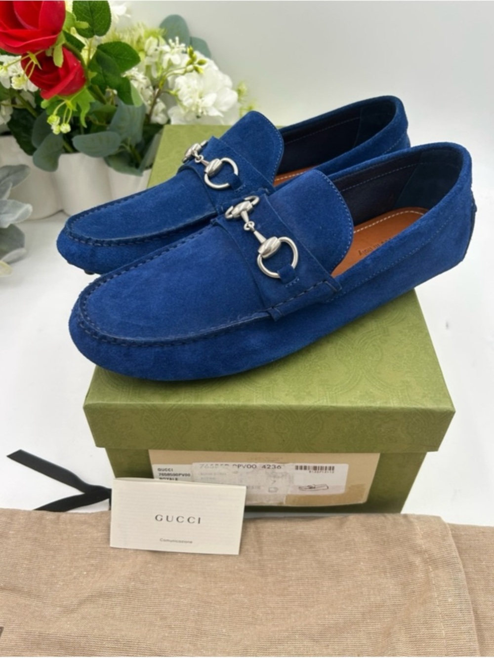 Gucci horse bit blue suede loafers size 7 fits 8 US made in Italy - Picture 7 of 7